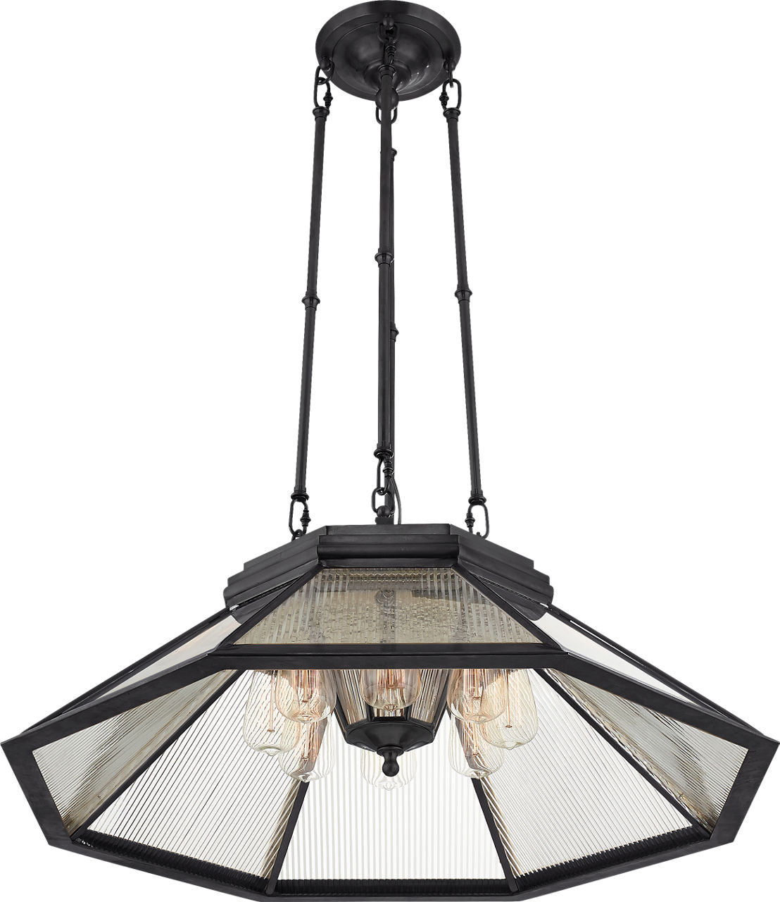 Rivington Medium Eight-Paneled Chandelier | Bronze | Clear Ribbed Glass