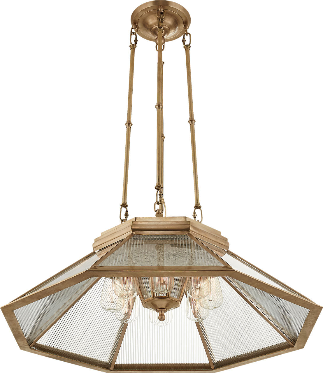 Rivington Medium Eight-Paneled Chandelier | Natural Brass | Clear Glass