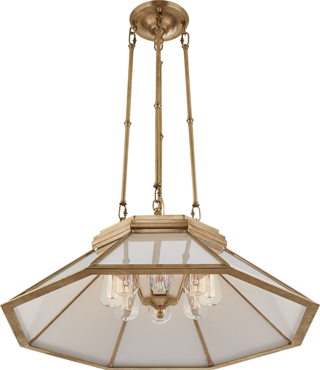 Rivington Medium Eight-Paneled Chandelier | Natural Brass | White Glass