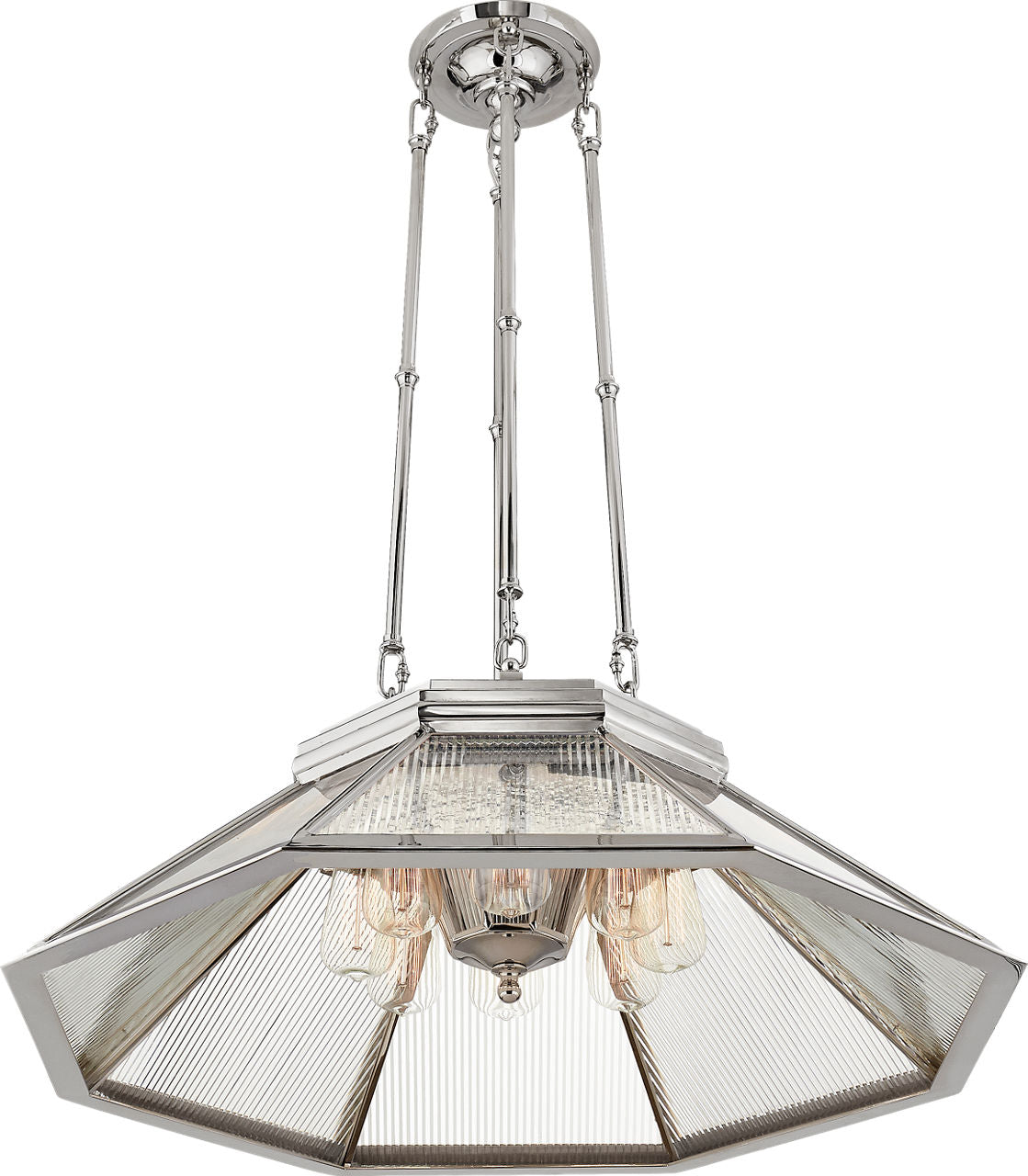 Rivington Medium Eight-Paneled Chandelier | Polished Nickel | Clear Ribbed Glass