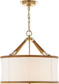 Broomfield Small Hanging Shade | Natural Brass and Saddle Leather | Linen Shade