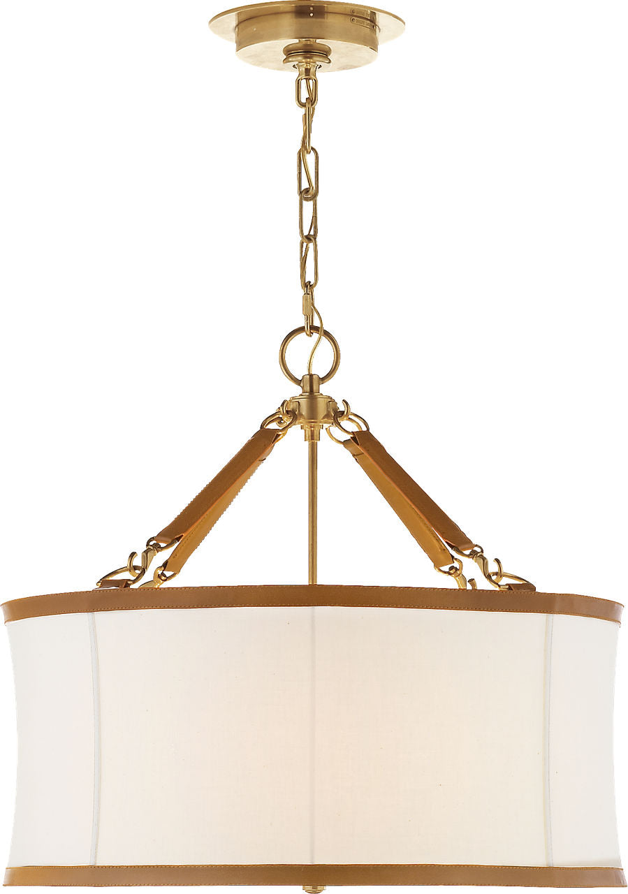 Broomfield Small Hanging Shade | Natural Brass and Saddle Leather | Linen Shade