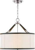 Broomfield Small Hanging Shade | Polished Nickel and Chocolate Leather | Linen Shade