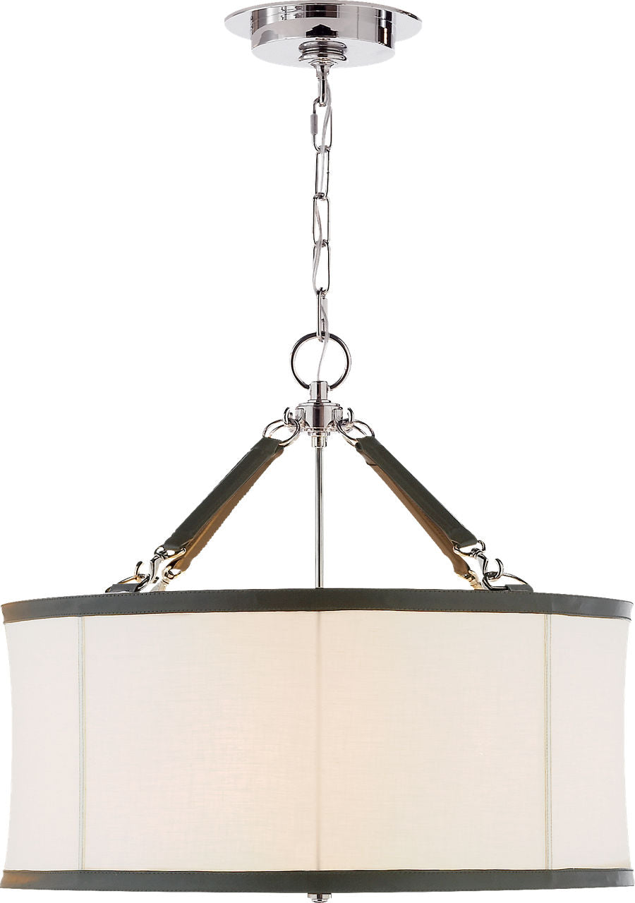 Broomfield Small Hanging Shade | Polished Nickel and Chocolate Leather | Linen Shade