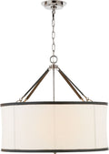 Broomfield Large Hanging Shade | Polished Nickel and Chocolate Leather | Linen Shade