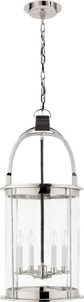 Westbury Lantern | Polished Nickel and Chocolate Leather