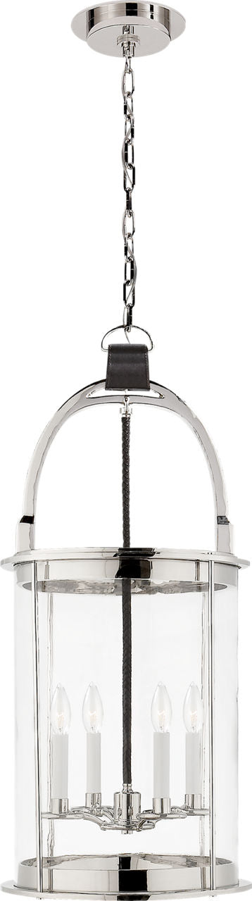 Westbury Lantern | Polished Nickel and Chocolate Leather