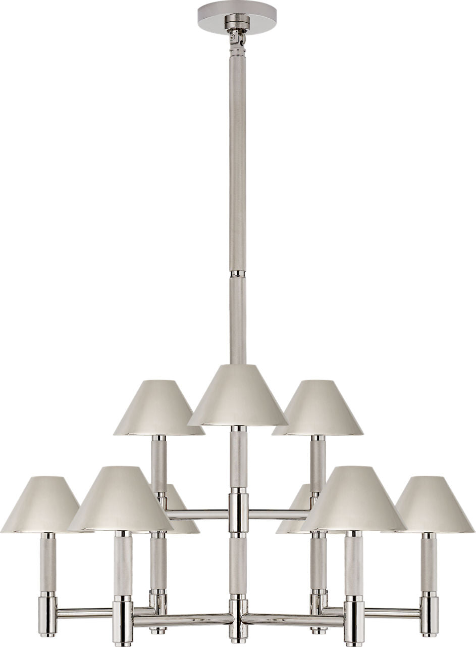 Barrett Medium Knurled Chandelier | Polished Nickel | Polished Nickel Shades