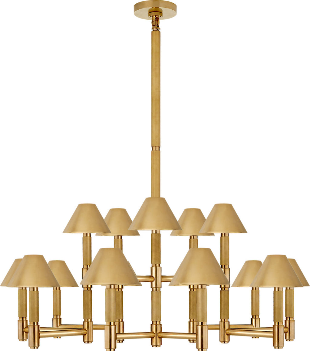 Barrett Large Knurled Chandelier | Natural Brass | Natural Brass Shades
