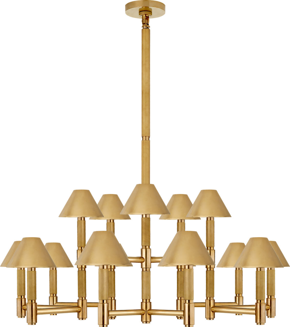Barrett Large Knurled Chandelier | Natural Brass | Natural Brass Shades