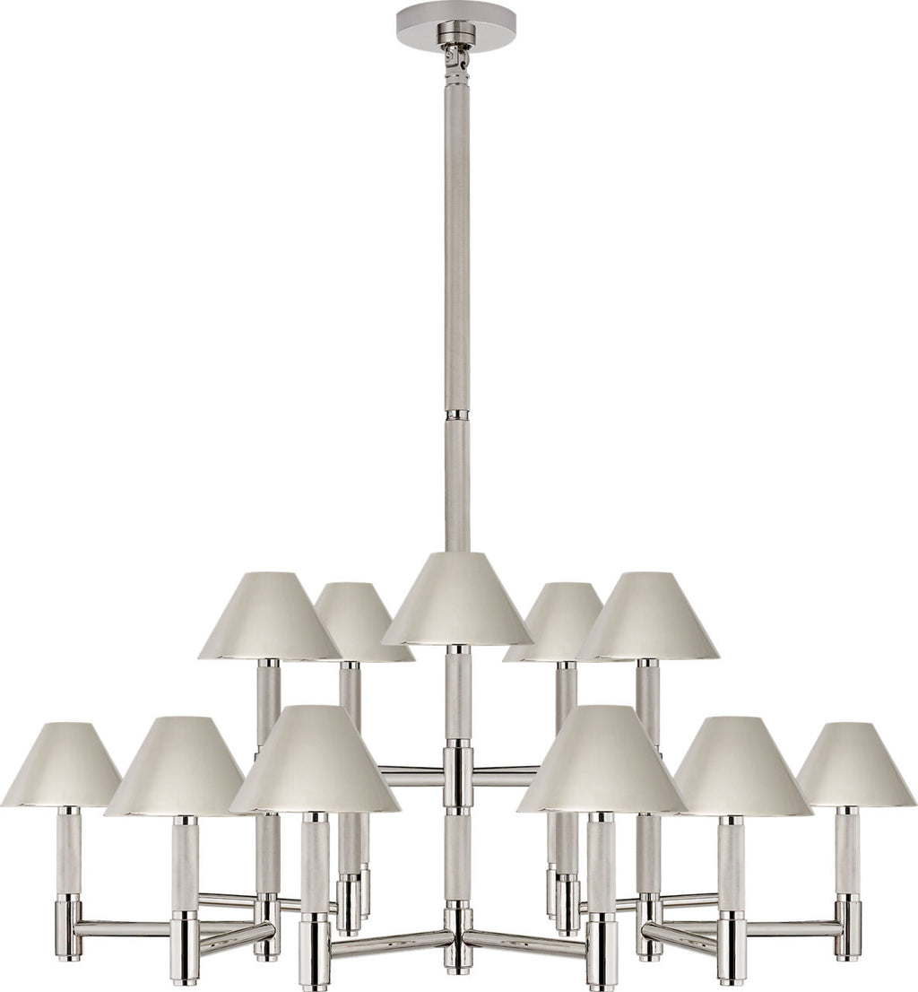 Barrett Large Knurled Chandelier | Polished Nickel | Polished Nickel Shades
