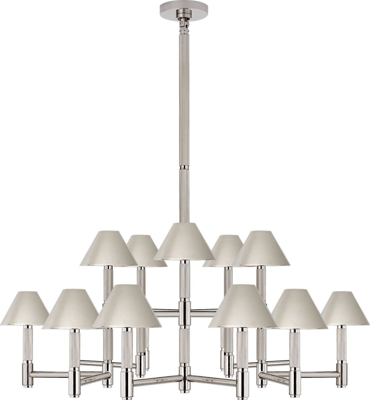 Barrett Large Knurled Chandelier | Polished Nickel | Polished Nickel Shades