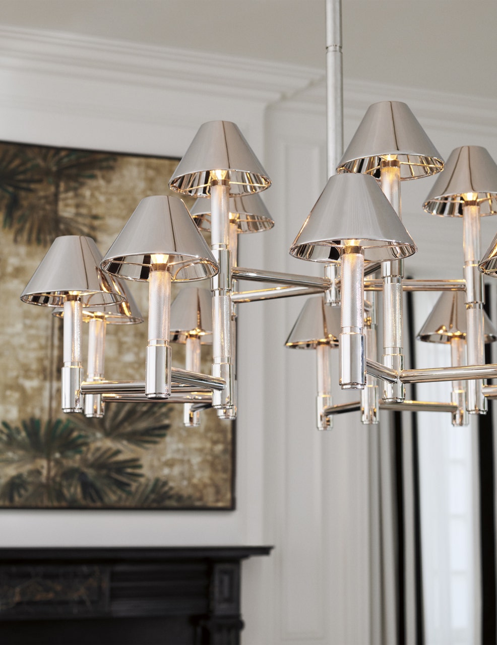 Barrett Large Knurled Chandelier | Polished Nickel | Polished Nickel Shades