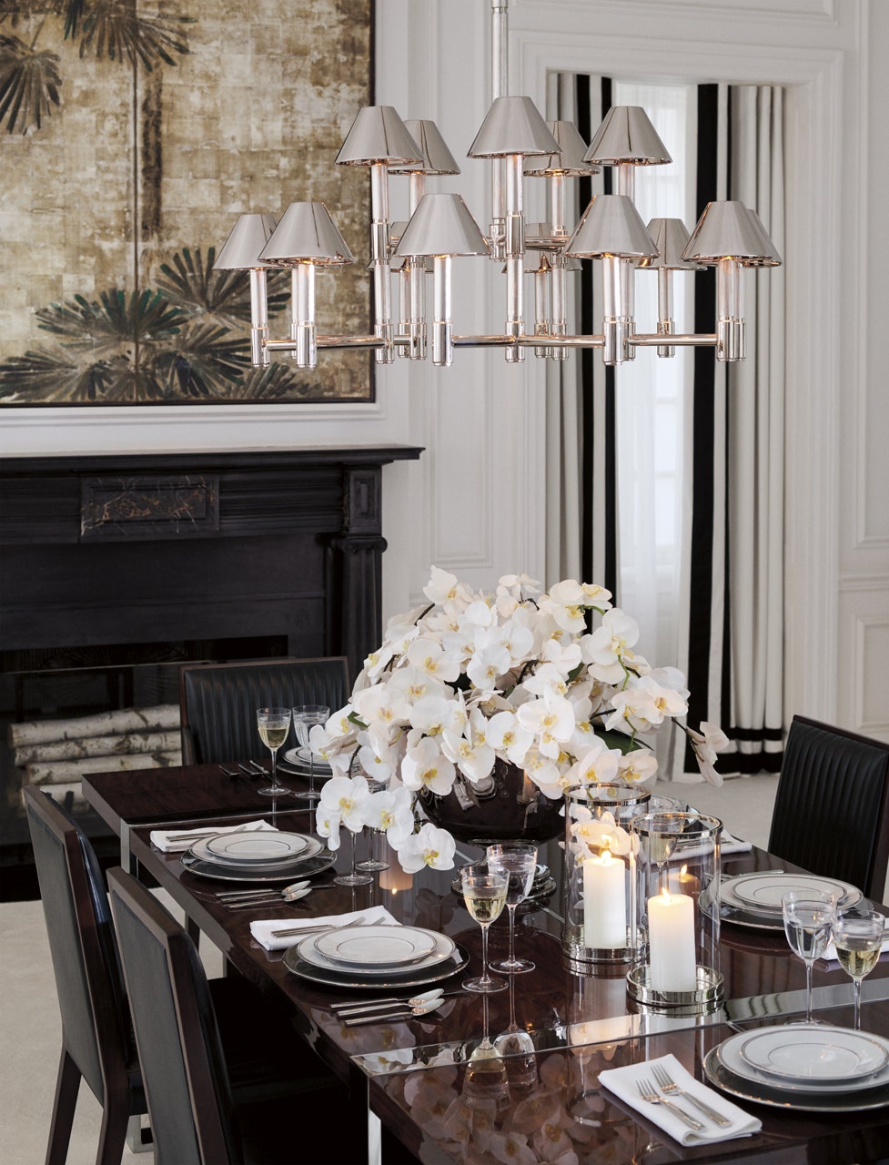Barrett Large Knurled Chandelier | Polished Nickel | Polished Nickel Shades