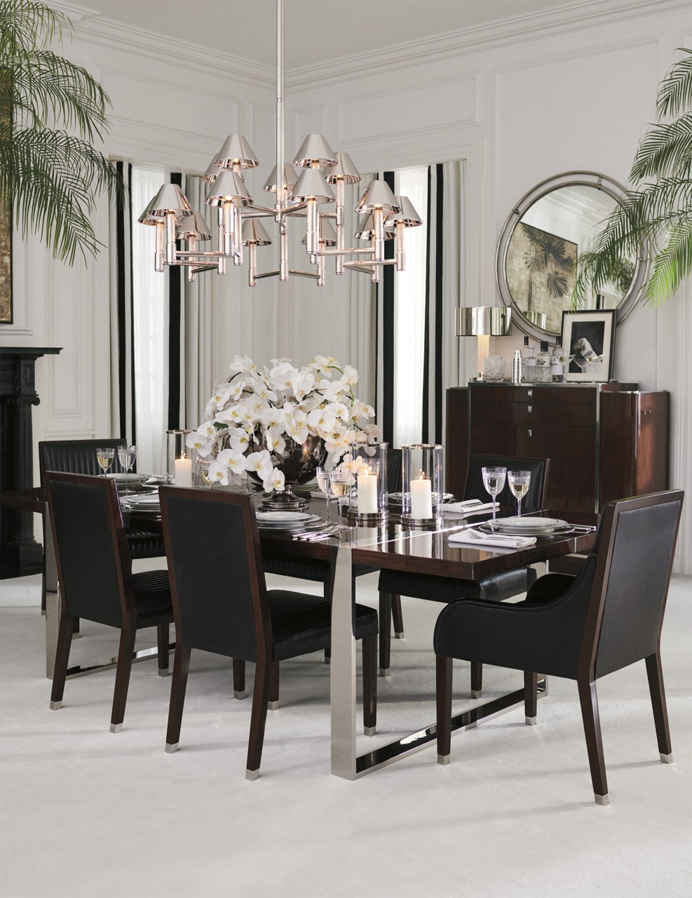 Barrett Large Knurled Chandelier | Polished Nickel | Polished Nickel Shades