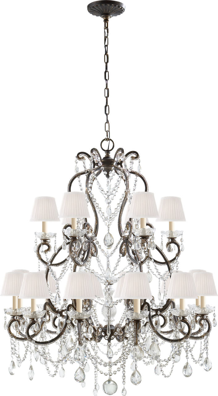 Adrianna Medium Chandelier | Antique Gild and Antiqued Crystal and Silk Shades