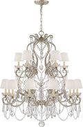 Adrianna Medium Chandelier | Antique Silver Leaf and Crystal | Silk Shades