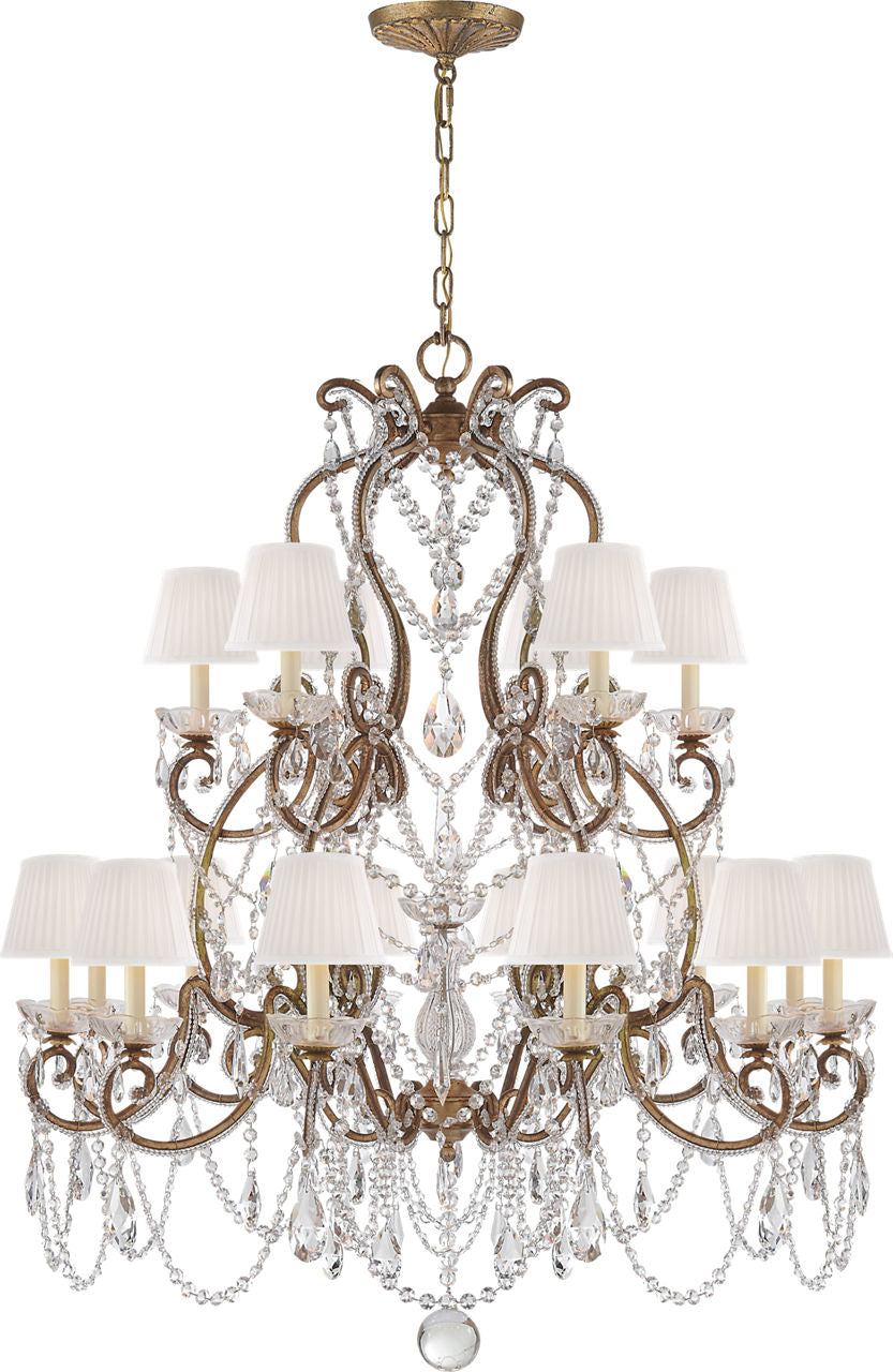 Adrianna Medium Chandelier | Gilded Iron and Crystal | Silk Shades