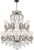 Adrianna Large Chandelier | Antique Gild and Antiqued Crystal and Silk Shades