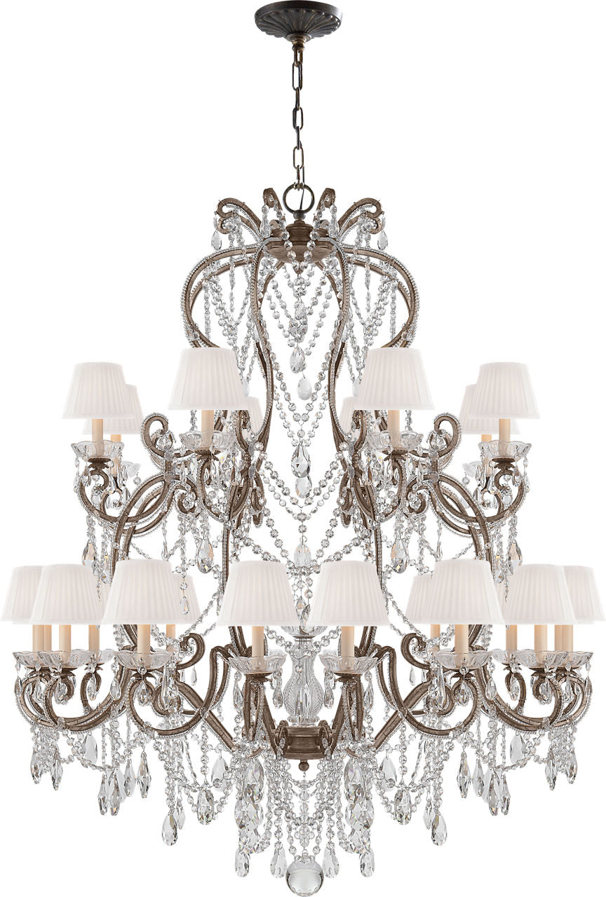Adrianna Large Chandelier | Antique Gild and Antiqued Crystal and Silk Shades