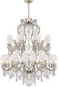 Adrianna Large Chandelier | Antique Silver Leaf and Crystal | Silk Shades
