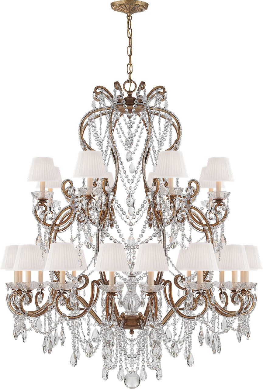 Adrianna Large Chandelier | Gilded Iron and Crystal | Silk Shades