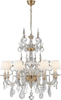 Alexandra Large Chandelier | Crystal Glass and Natural Brass | Linen Shades