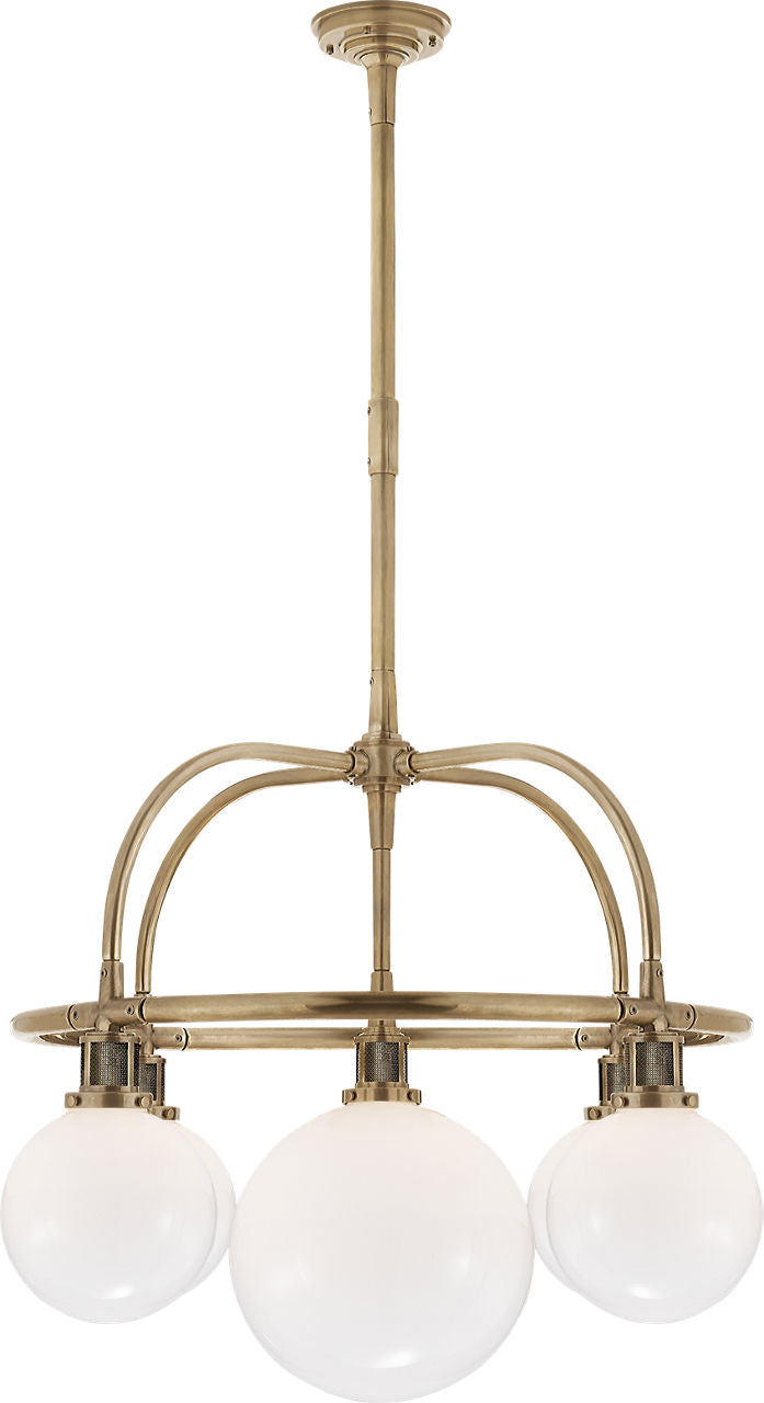 McCarren Single Tier Chandelier | Natural Brass | White Glass