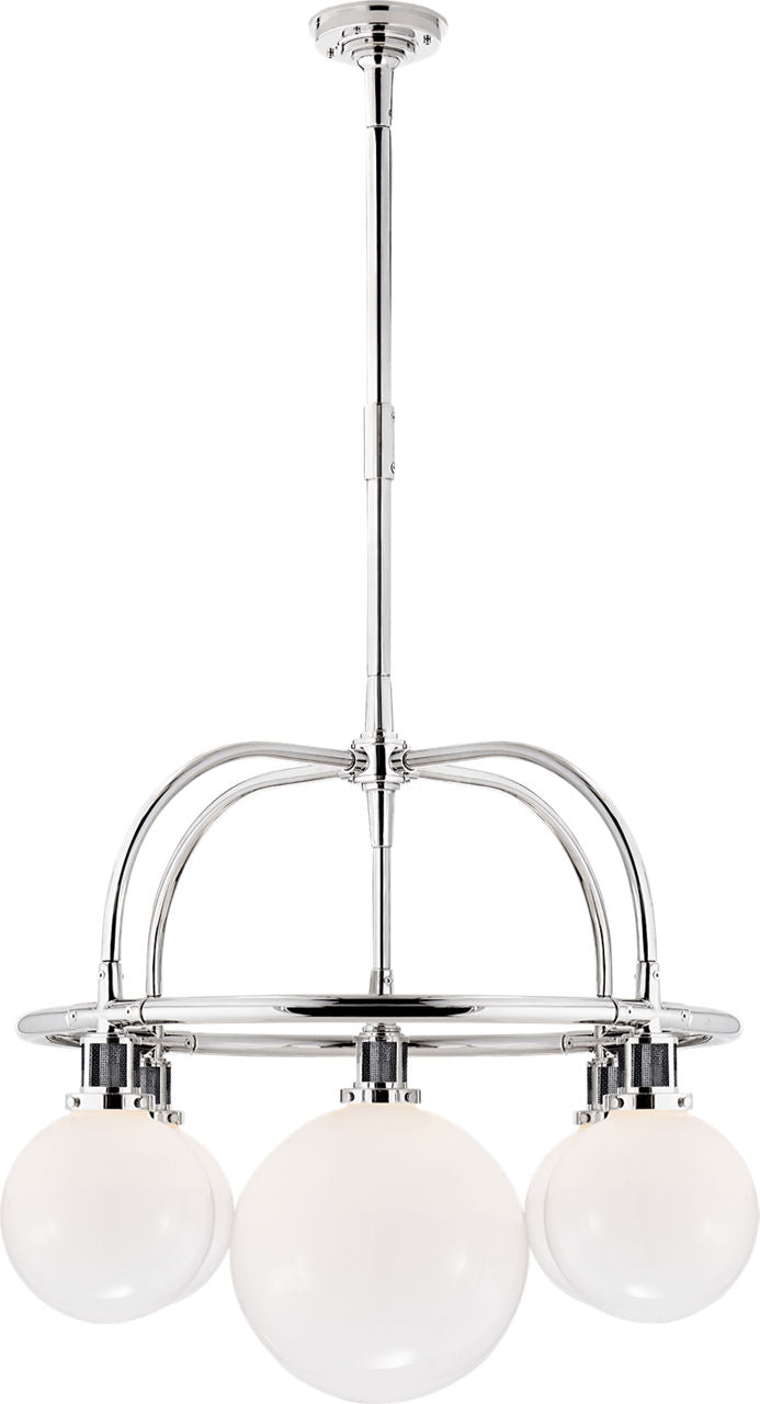 McCarren Single Tier Chandelier | Polished Nickel | White Glass