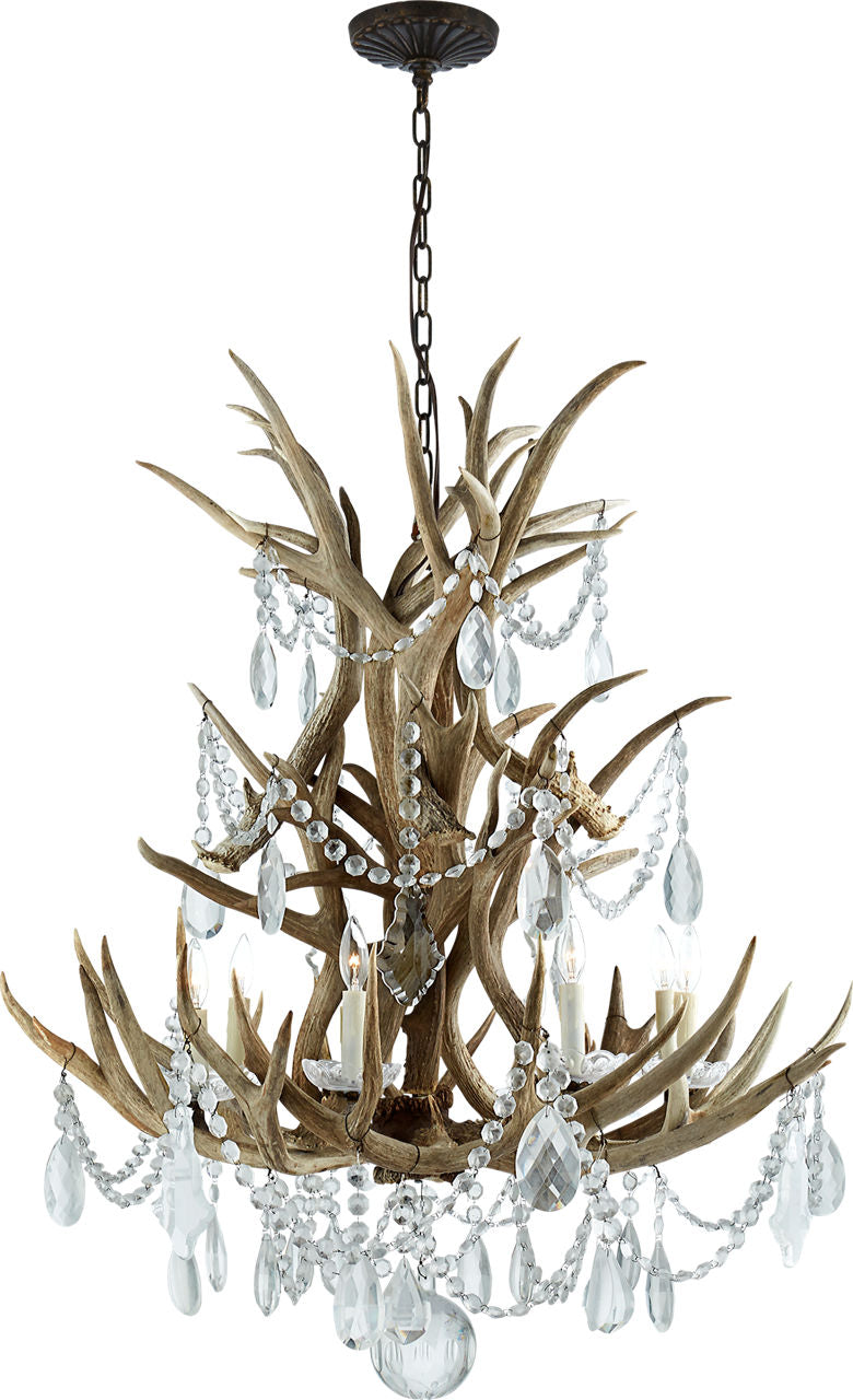 Straton Single Tier Chandelier | Natural Bone | Antiqued Crystal