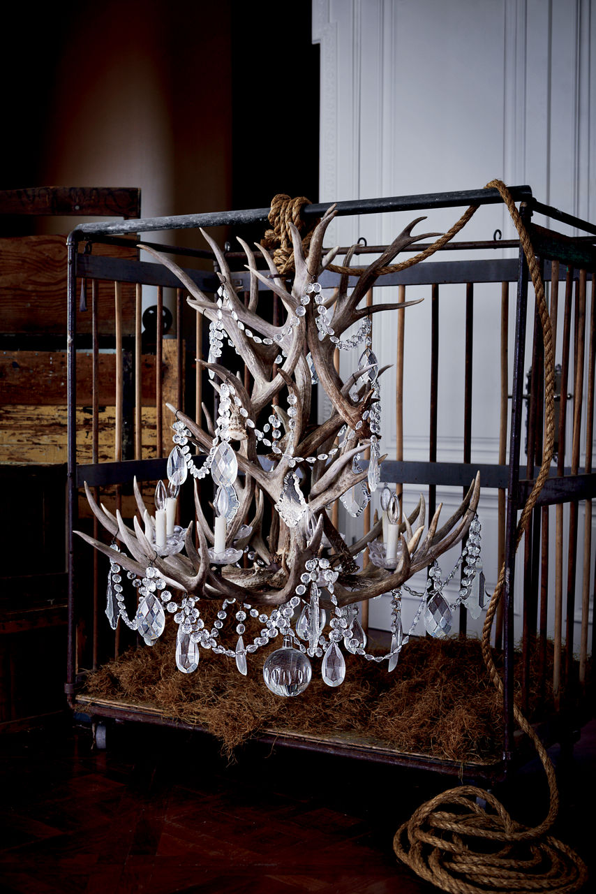 Straton Single Tier Chandelier | Natural Bone | Antiqued Crystal
