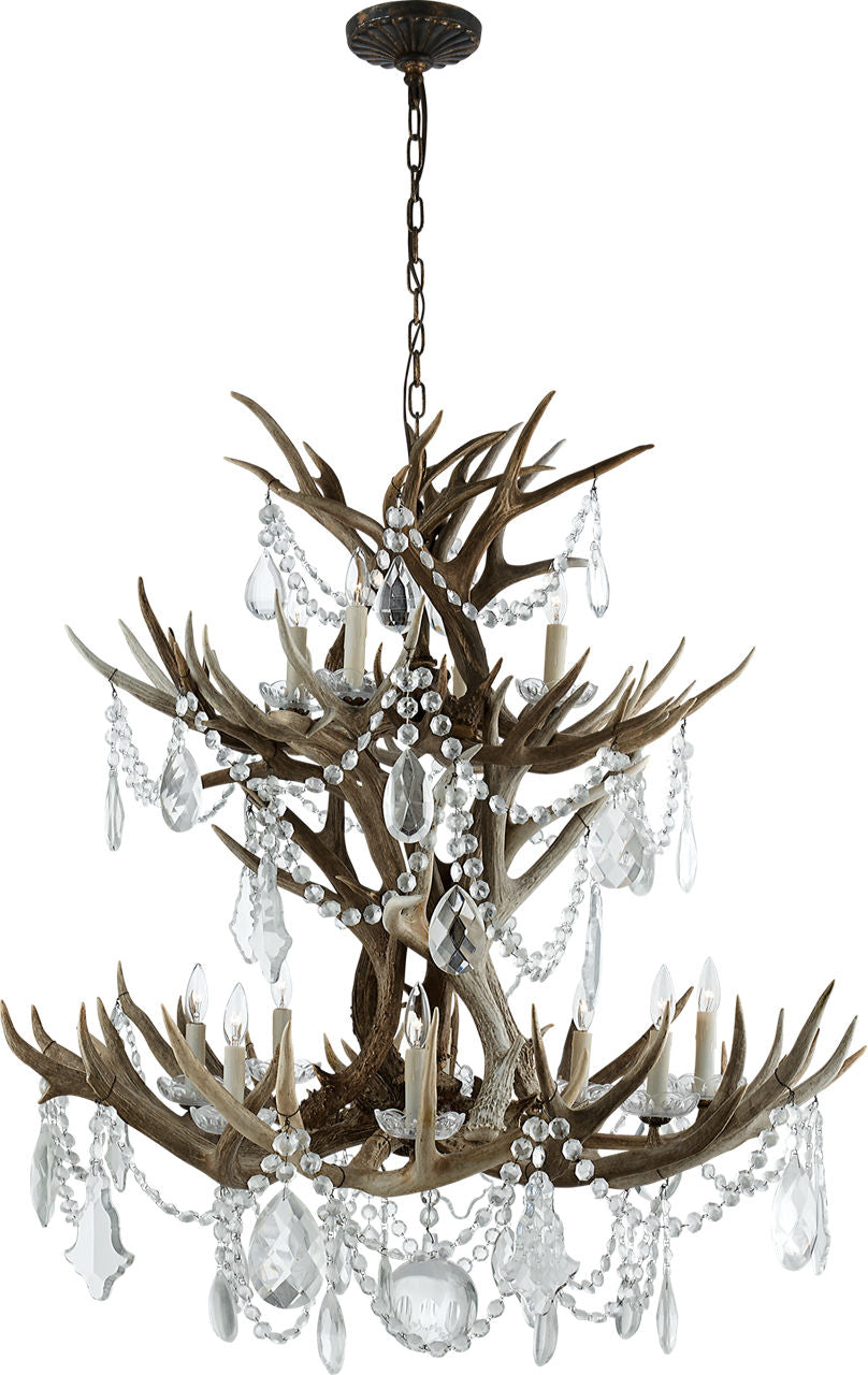 Straton Double Tier Chandelier | Natural Bone | Antiqued Crystal
