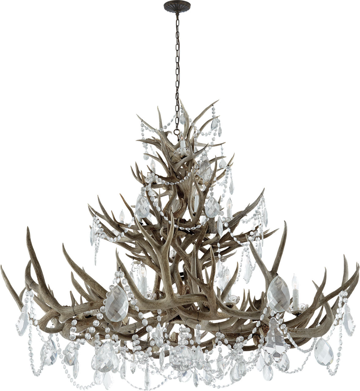 Straton Triple Tier Chandelier | Natural Bone | Antiqued Crystal