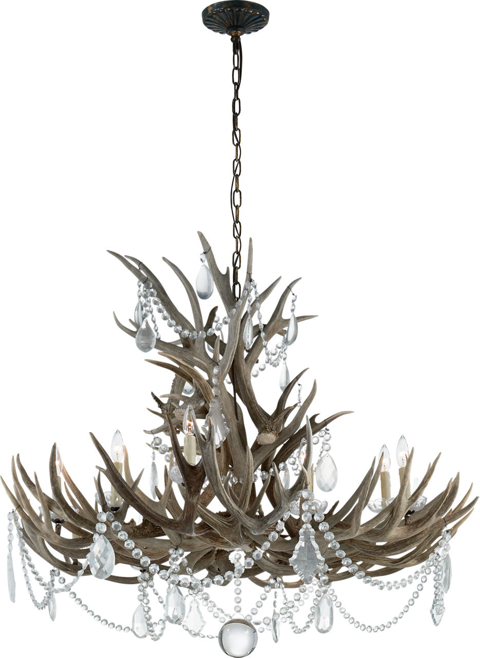 Straton Wide Chandelier | Natural Bone | Antiqued Crystal
