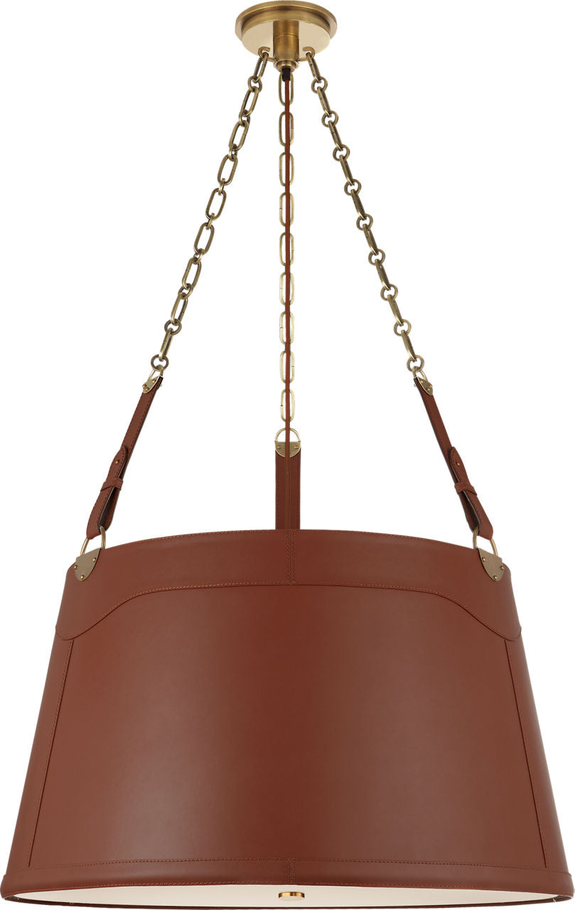 Karlie Large Hanging Shade | Natural Brass | Saddle Leather and Acrylic Diffuser