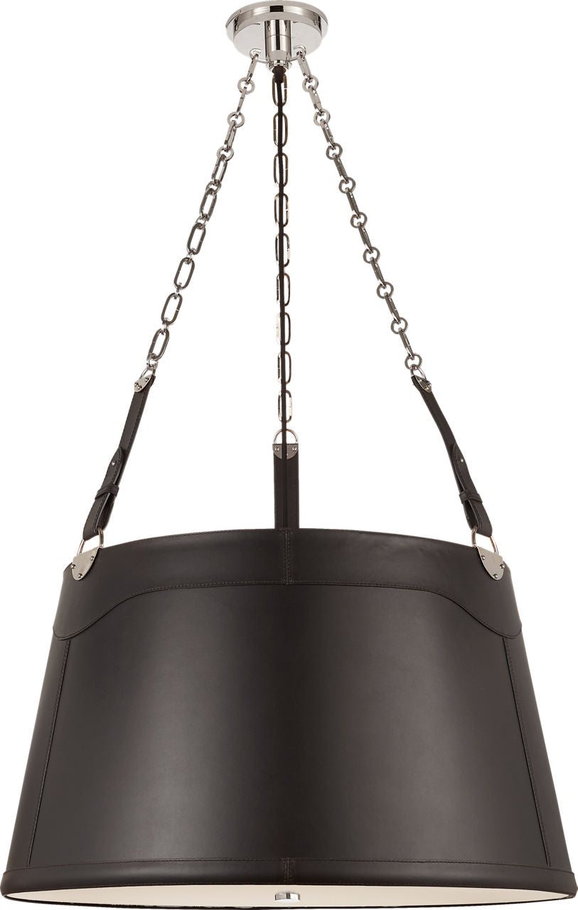 Karlie Large Hanging Shade | Polished Nickel | Chocolate Leather Shade and Acrylic Diffuser
