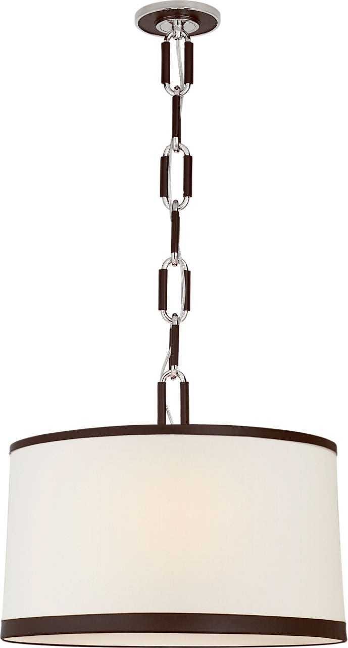 Cody Medium Hanging Shade | Polished Nickel | Linen Shade and Chocolate Leather Trim