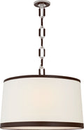 Cody Large Hanging Shade | Polished Nickel | Linen Shade and Chocolate Leather Trim
