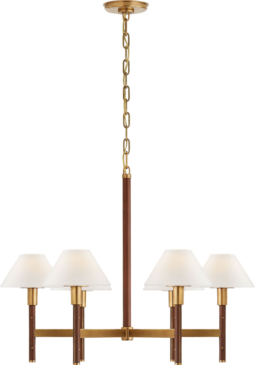 Radford Medium Chandelier | Natural Brass and Natural Rift Oak | Linen Shades
