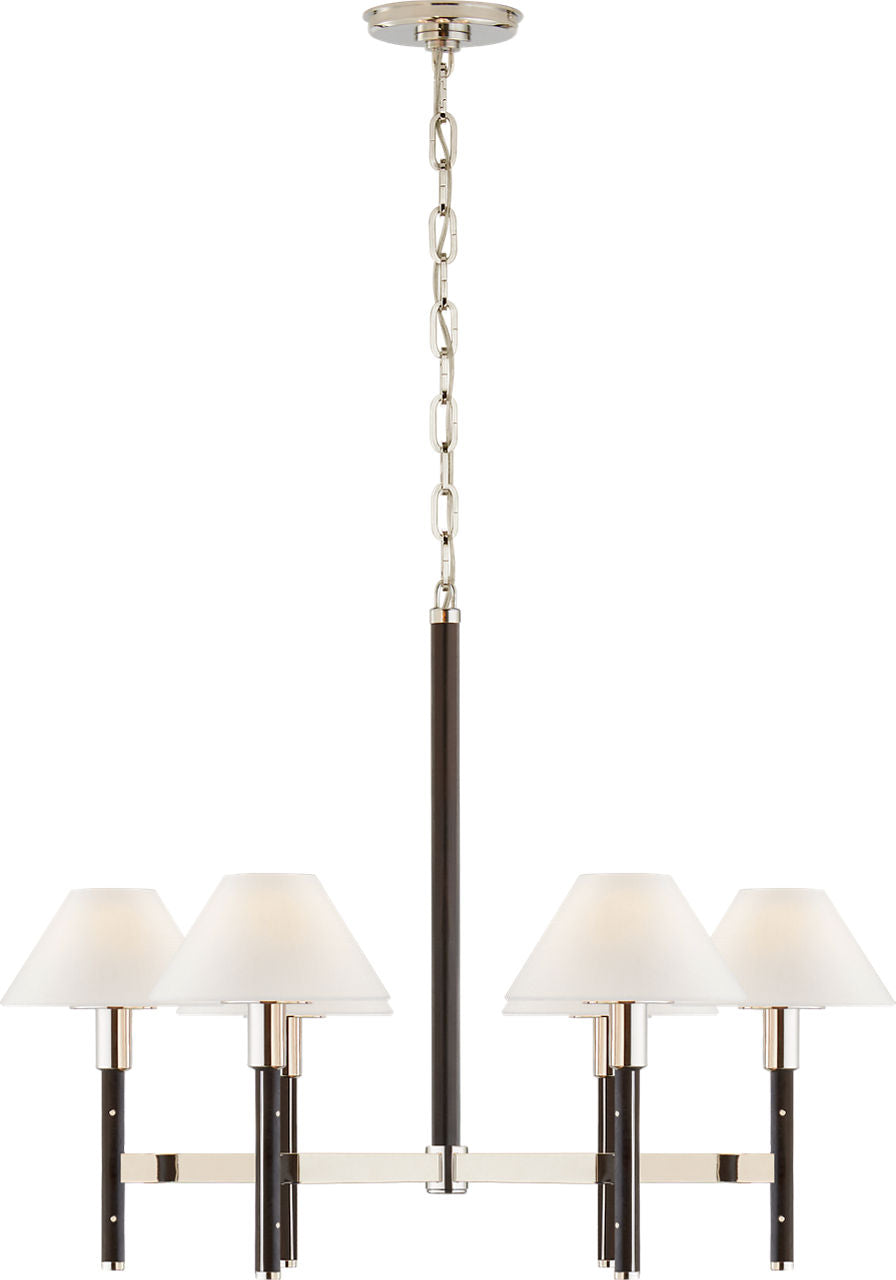 Radford Medium Chandelier | Polished Nickel and Black Ebony | Linen Shades