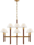 Radford Large Two Tier Chandelier | Natural Brass and Natural Rift Oak | Linen Shades