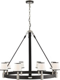 Riley Large Ring Chandelier | Polished Nickel and Chocolate Leather w/ Leather Trimmed Linen Shades