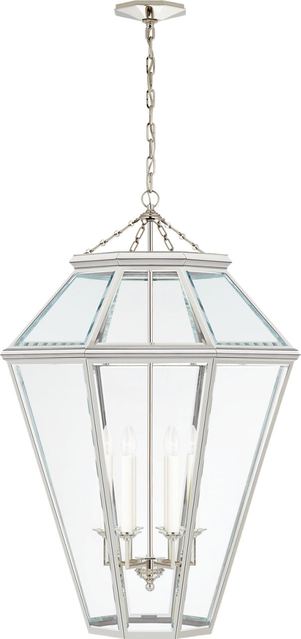 Edmund Large Lantern | Polished Nickel | Clear Beveled Glass