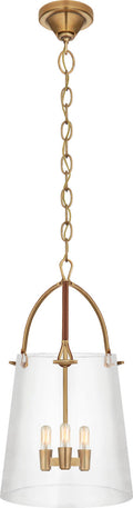 Julian Medium Lantern | Natural Brass and Saddle Leather | Clear Glass