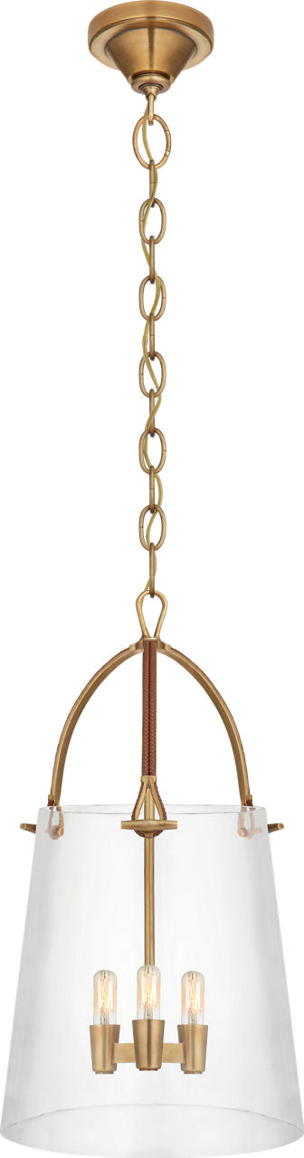 Julian Medium Lantern | Natural Brass and Saddle Leather | Clear Glass