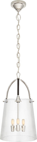 Julian Medium Lantern | Polished Nickel and Chocolate Leather | Clear Glass
