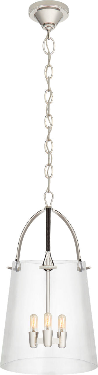 Julian Medium Lantern | Polished Nickel and Chocolate Leather | Clear Glass