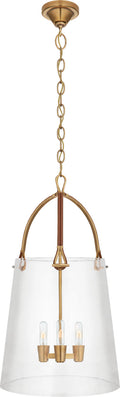 Julian Large Lantern | Natural Brass and Saddle Leather | Clear Glass