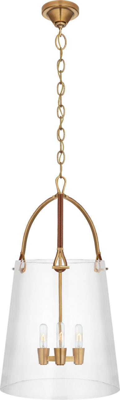 Julian Large Lantern | Natural Brass and Saddle Leather | Clear Glass