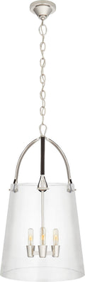 Julian Large Lantern | Polished Nickel and Chocolate Leather | Clear Glass